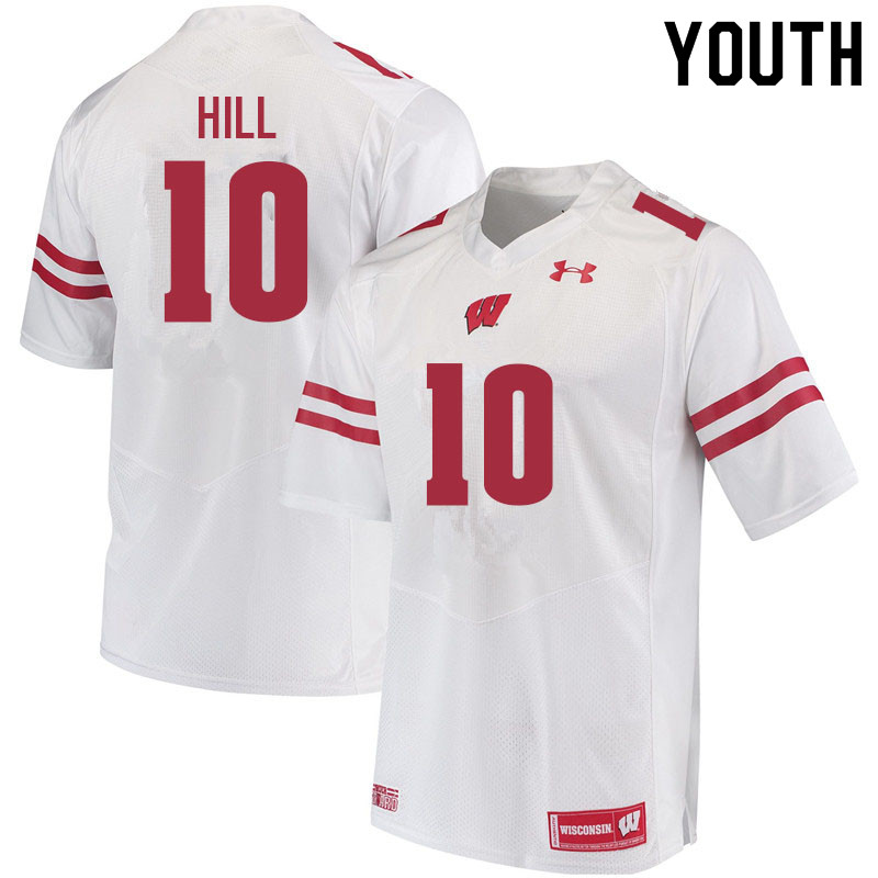 Wisconsin Badgers Youth #10 Deacon Hill NCAA Under Armour Authentic White College Stitched Football Jersey AZ40U87HK